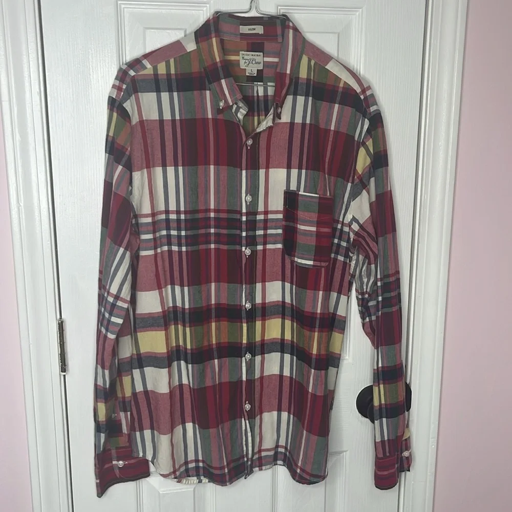 Indian Madras Plaid Cotton Button Down Shirt J. Crew Slim Fit Size Large